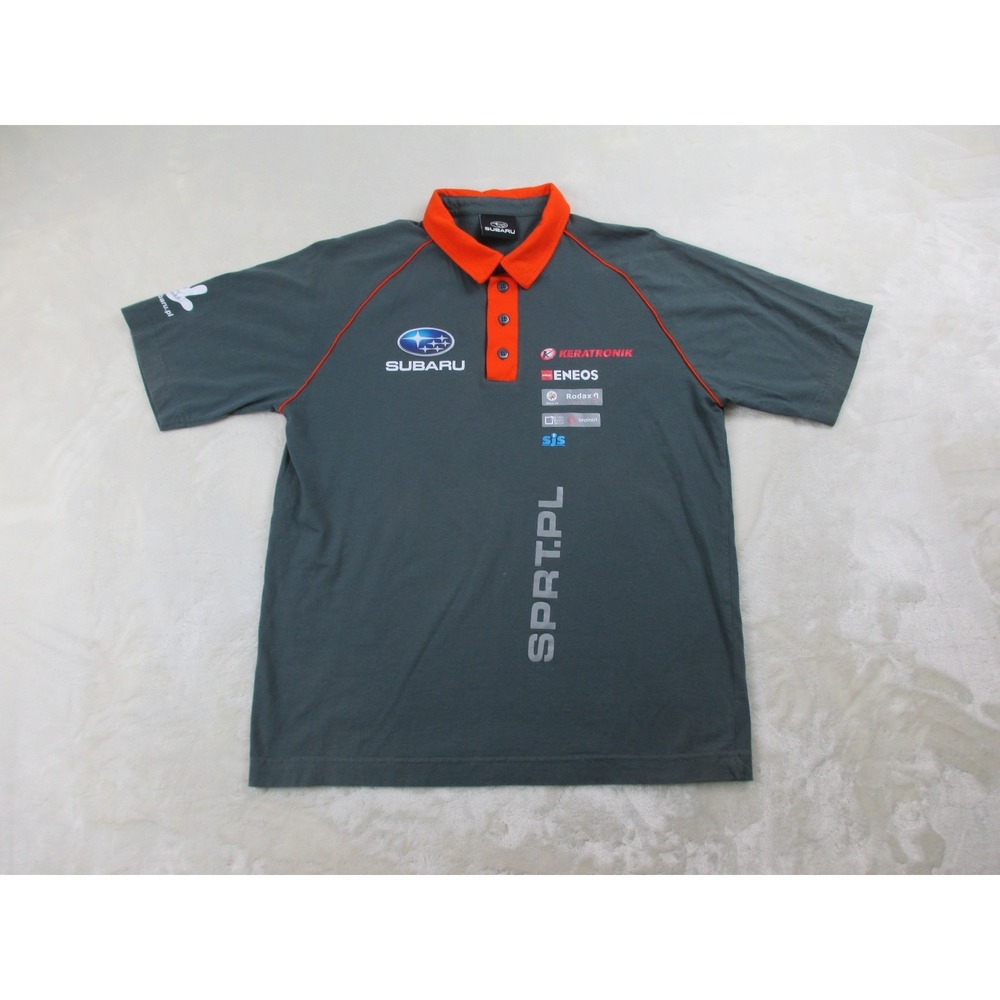 Subaru Rally Team Polo Shirt Mens Medium Gray Casual*